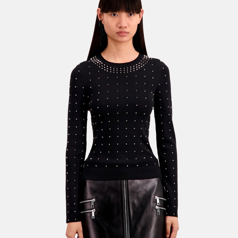 🖤🌟 NWT The Kooples Stud-Embellished Stretch-Knit Sweater | Rock Chic Essential
